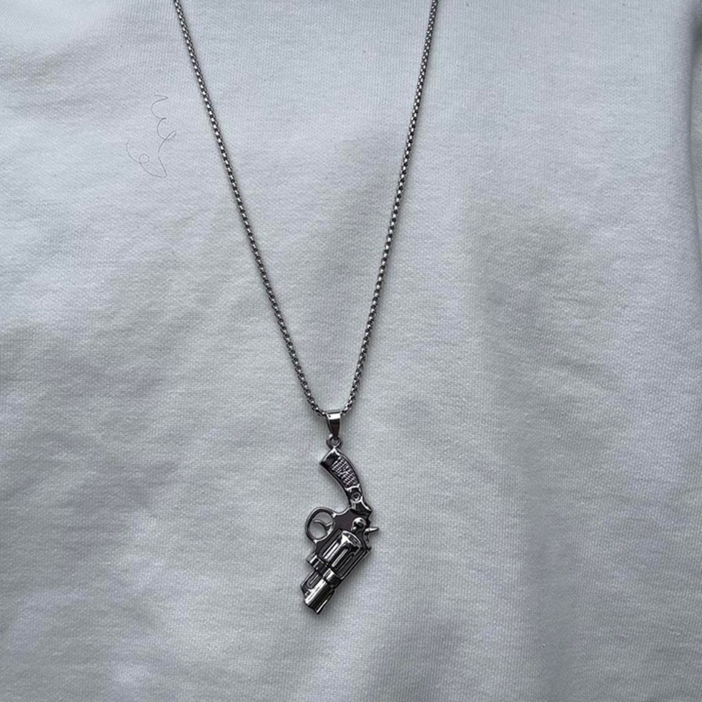 Silver Gun Pendant Necklace